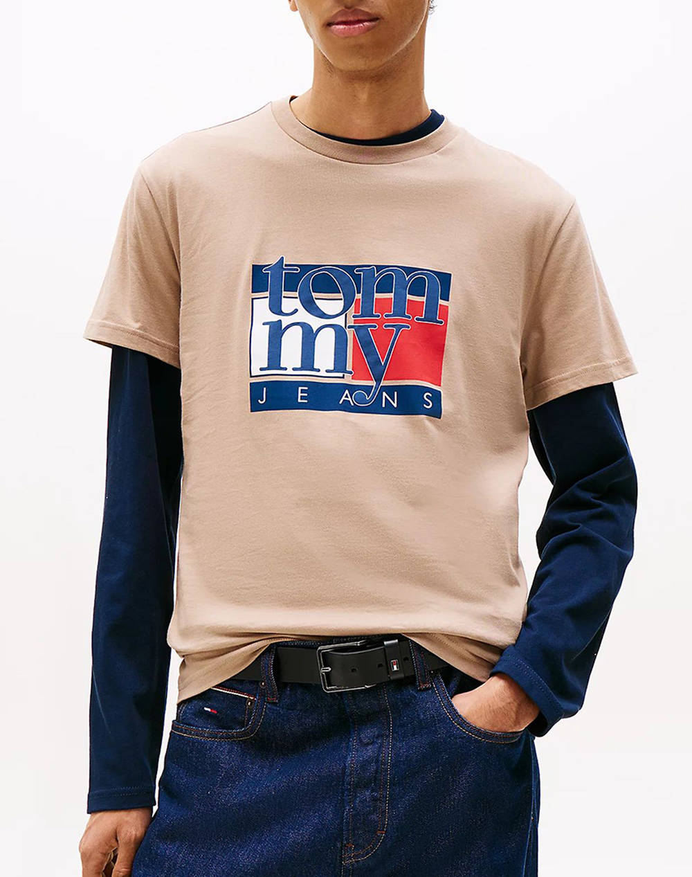 TOMMY JEANS TJM SLIM RWB FLAG TEE EXT DM0DM21977-AFE Biege