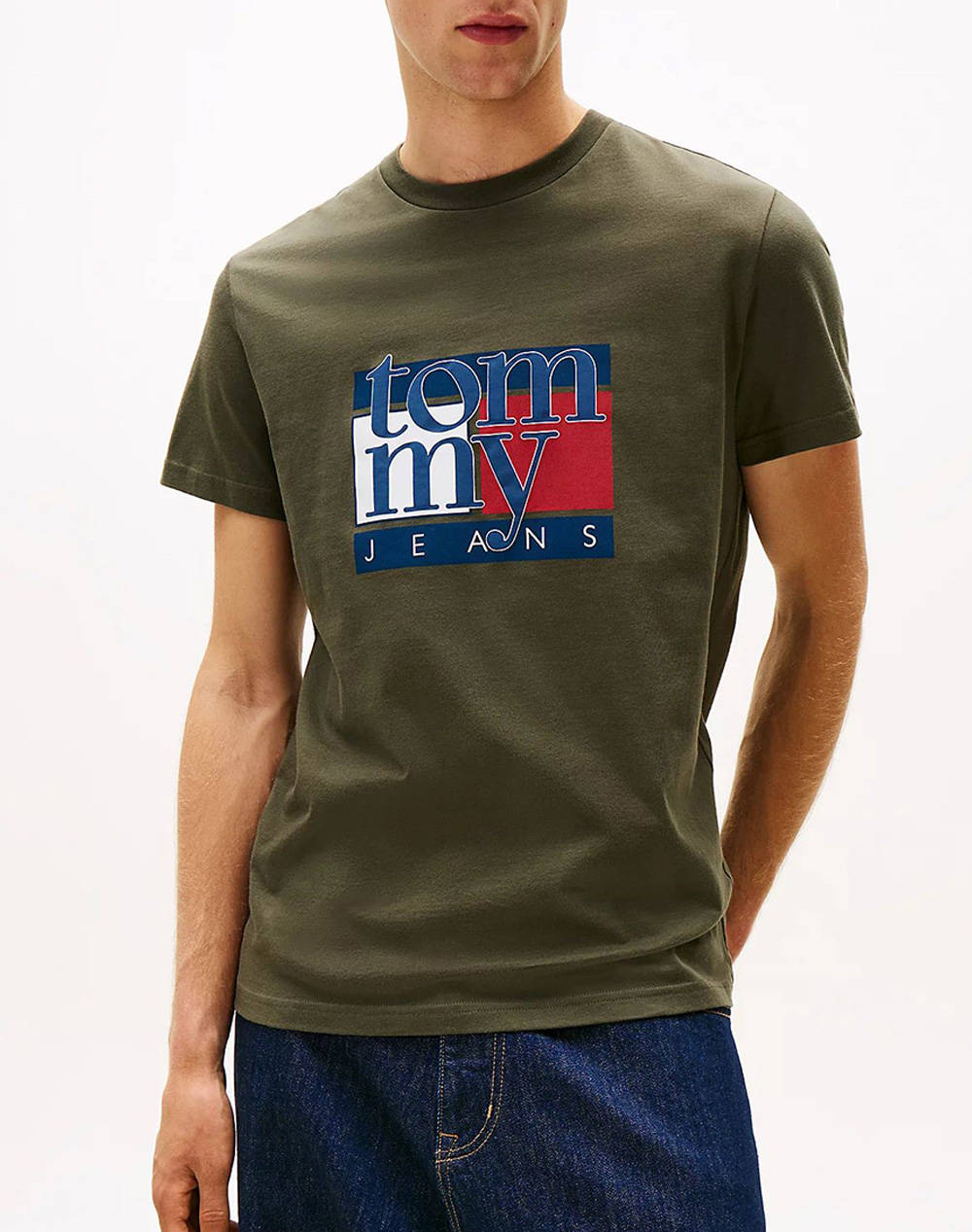 TOMMY JEANS TJM SLIM RWB FLAG TEE EXT DM0DM21977-MRH Khaki