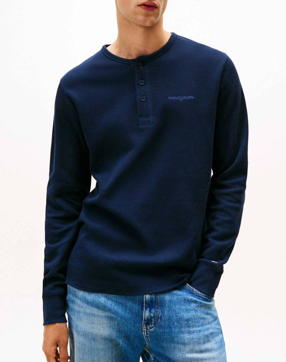 TOMMY JEANS TJM SLIM WAFFLE SCRIPT HENLEY DM0DM21812-C1G DarkBlue