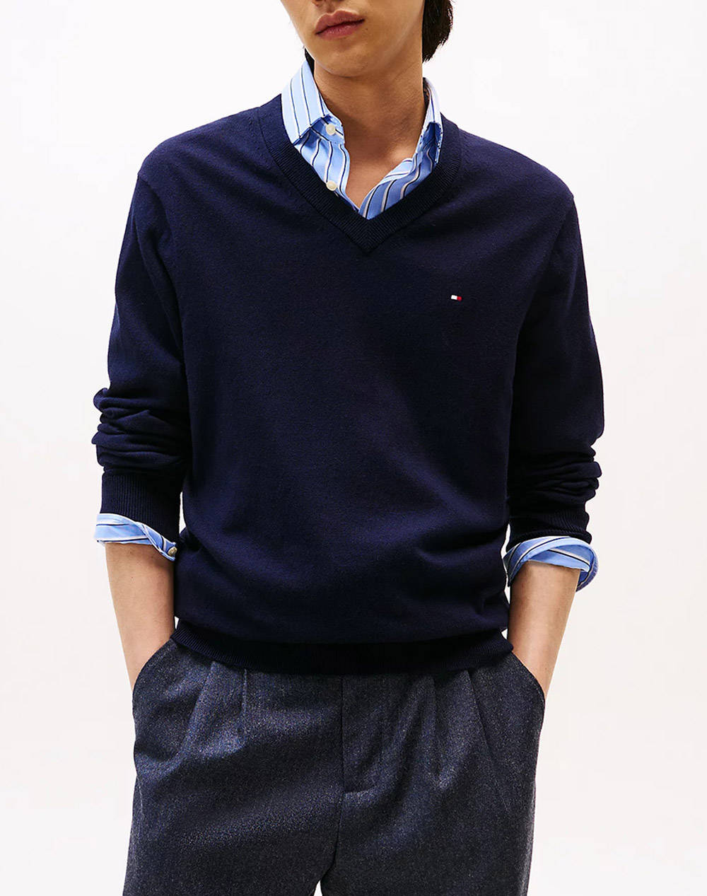 TOMMY HILFIGER PIMA ORG CTN CASHMERE V NECK MW0MW28047-DW5 DarkBlue