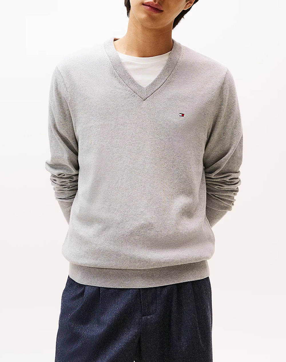 TOMMY HILFIGER PIMA ORG CTN CASHMERE V NECK MW0MW28047-P01 LightGray