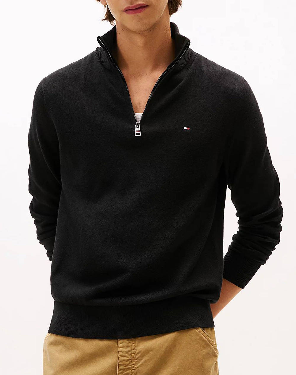 TOMMY HILFIGER PIMA ORG CTN CASHMERE ZIP MOCK MW0MW28049-BDS Black