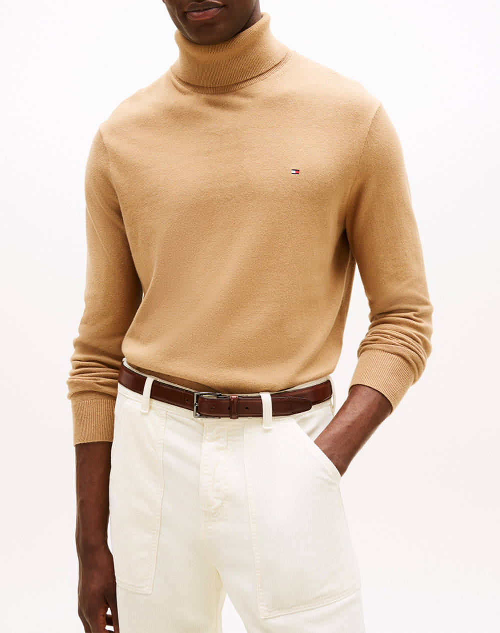 TOMMY HILFIGER PIMA ORG CTN CASHMERE ROLL NECK MW0MW28048-GV7 Camel