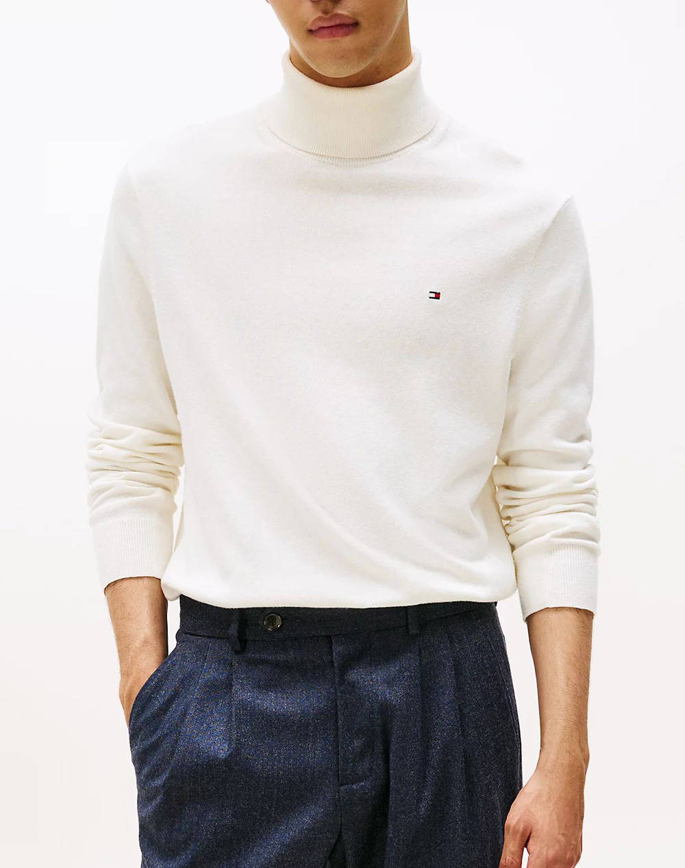 TOMMY HILFIGER PIMA ORG CTN CASHMERE ROLL NECK MW0MW28048-Z00 OffWhite