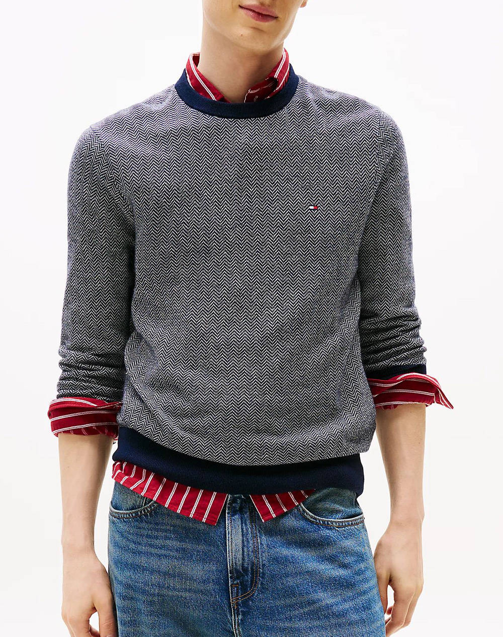 TOMMY HILFIGER PIMA CTN CASH HERRINGBONE CREW MW0MW41319-0A4 DarkBlue