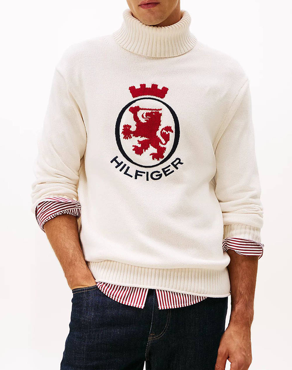 TOMMY HILFIGER RWB GRAPHIC ROLL NECK MW0MW41482-Z00 Cream