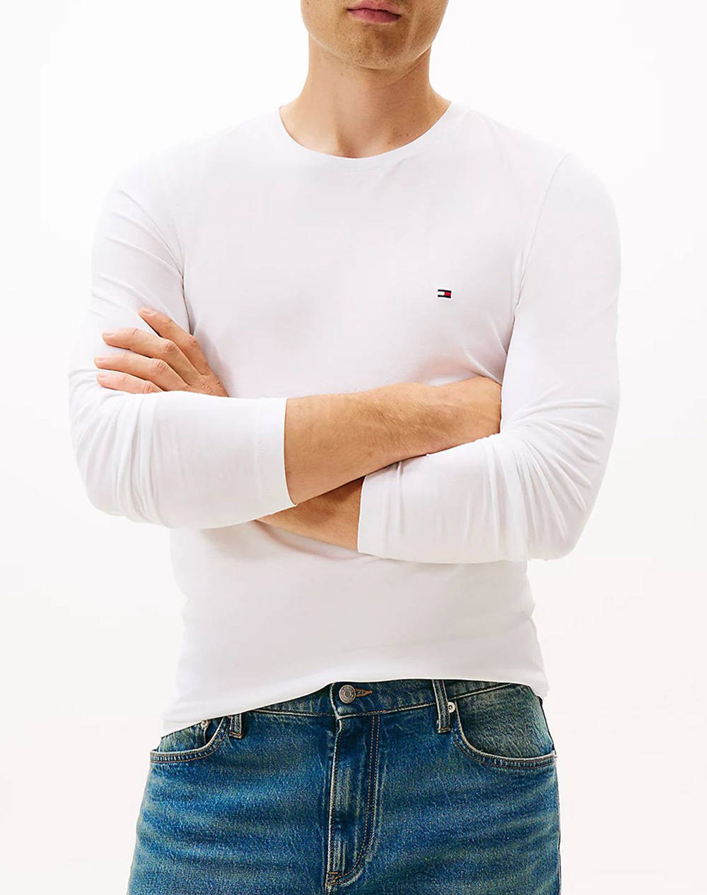 TOMMY HILFIGER STRETCH SLIM FIT LONG SLEEVE TEE MW0MW10804-YBR White