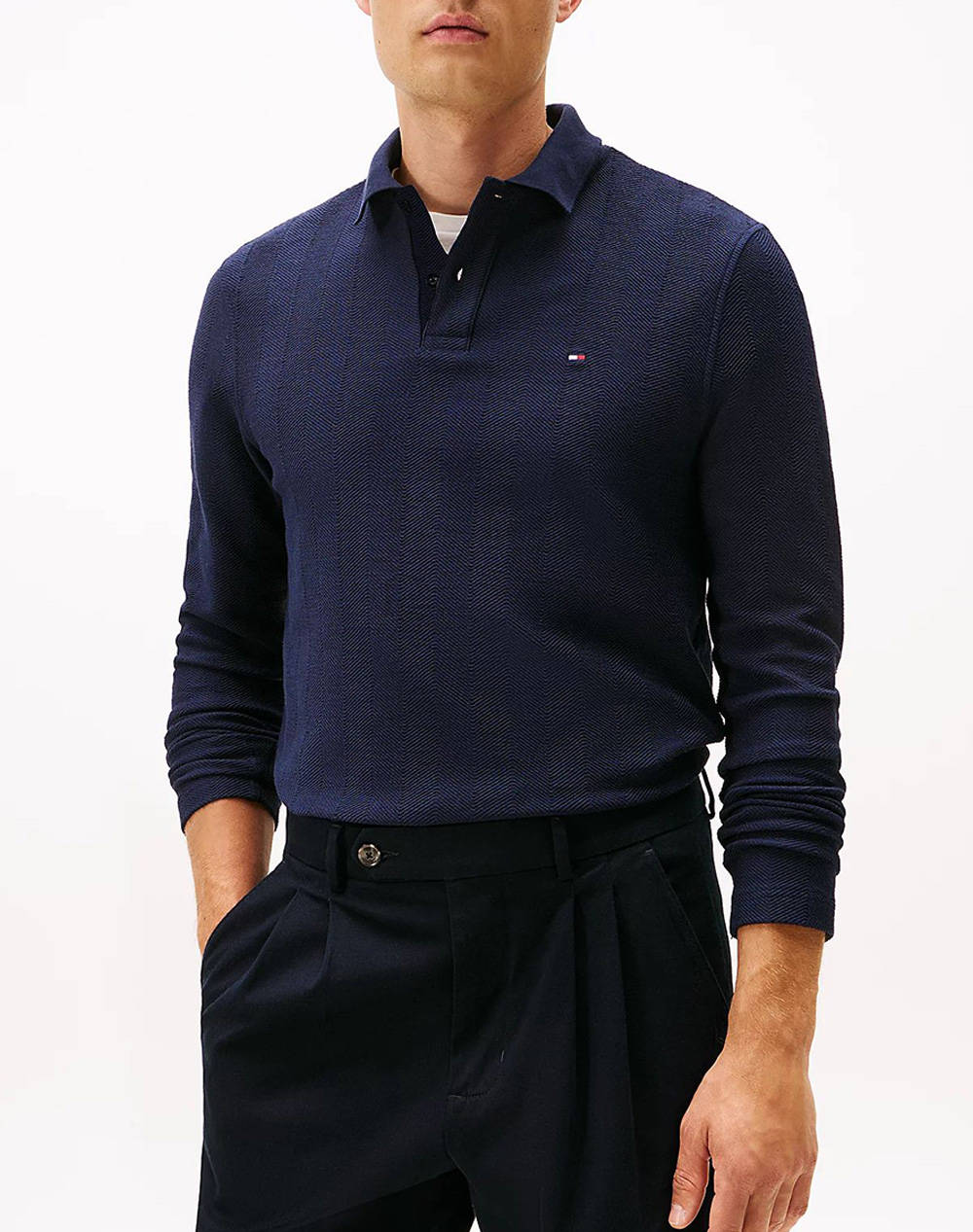 TOMMY HILFIGER LS HERRINGBONE REG POLO MW0MW40292-DW5 DarkBlue
