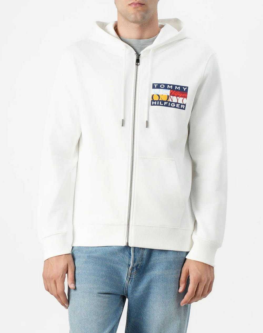 TOMMY HILFIGER TH COLOUR FLAG ZIP THROUGH MW0MW40043-YBR White