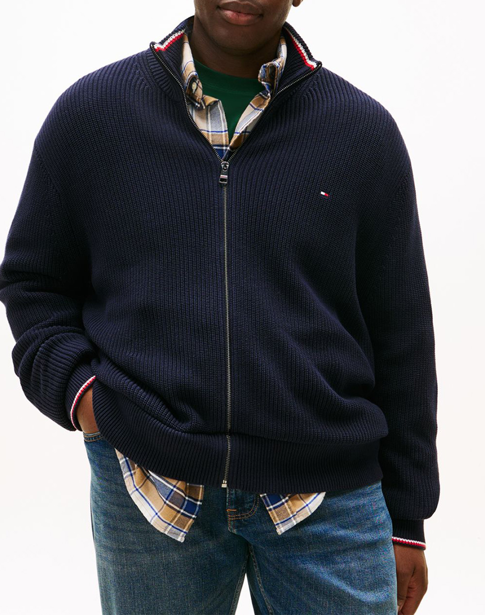 TOMMY HILFIGER BT-RWB RIB ZIP THROUGH-B MW0MW42051-DW5 DarkBlue