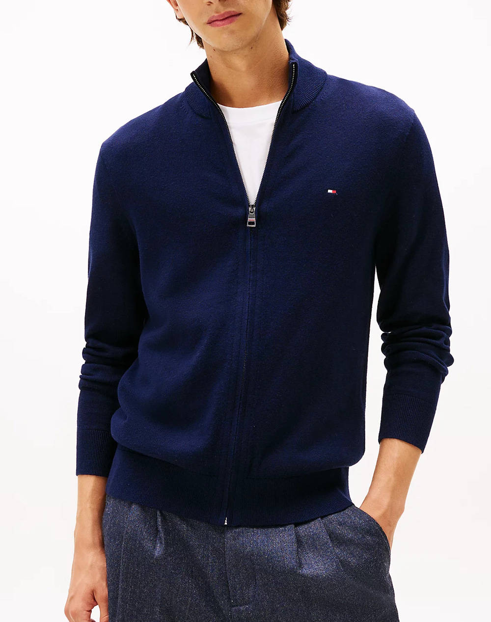 TOMMY HILFIGER PIMA ORG CTN CASHMERE ZIP THRU MW0MW28050-DW5 DarkBlue