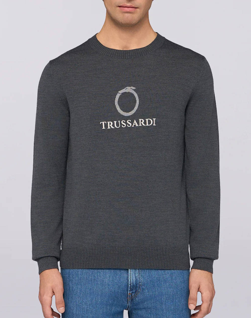 TRUSSARDI KNITWEAR-MAGLIONE GIROCOLLO IN MISTO LANA CON JACQUARD UROBORO MK610K03-023 DarkGray