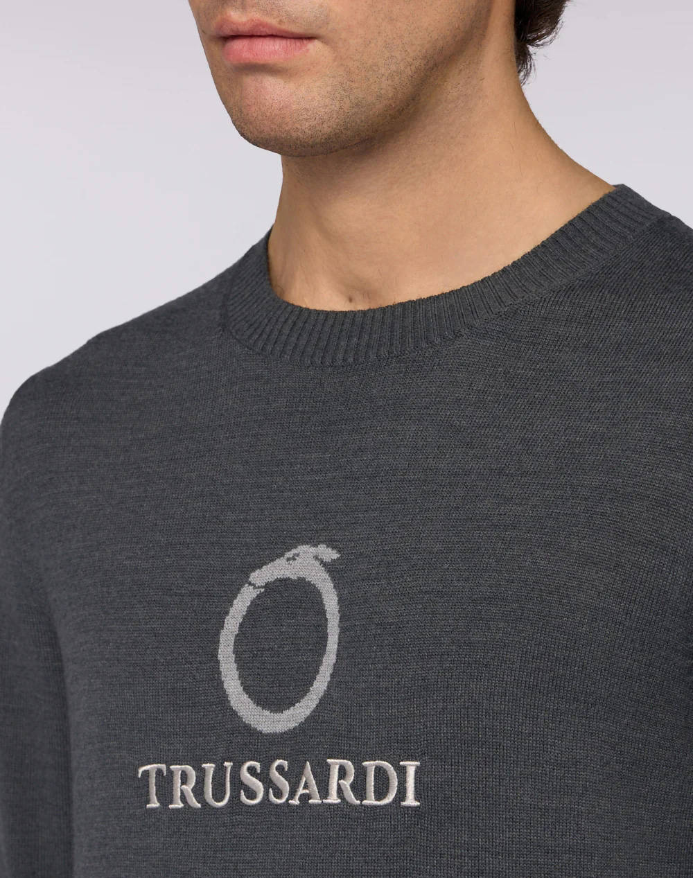 TRUSSARDI KNITWEAR-MAGLIONE GIROCOLLO IN MISTO LANA CON JACQUARD UROBORO MK610K03-023 DarkGray φωτογραφία
