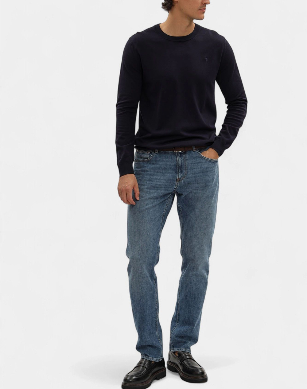 Trussardi Crewneck Sweater - Viscose Blend Mk601K01-034 Darkblue ανδρικά ρούχα μπλούζες Πλεκτά Politikos Shop Πολιτικός