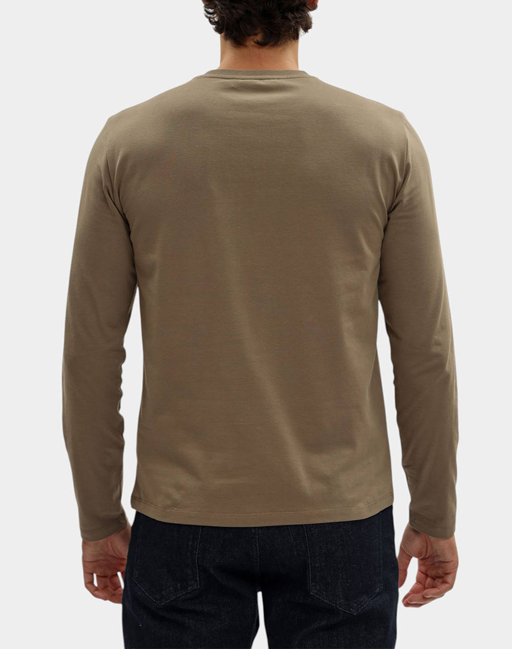 TRUSSARDI T-SHIRT SLIM FIT A MANICHE LUNGHE IN JERSEY STRETCH CON RICAMO MTL01J01-035 Khaki φωτογραφία