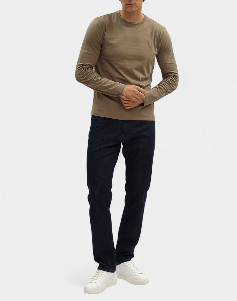 TRUSSARDI T-SHIRT SLIM FIT A MANICHE LUNGHE IN JERSEY STRETCH CON RICAMO MTL01J01-035 Khaki φωτογραφία