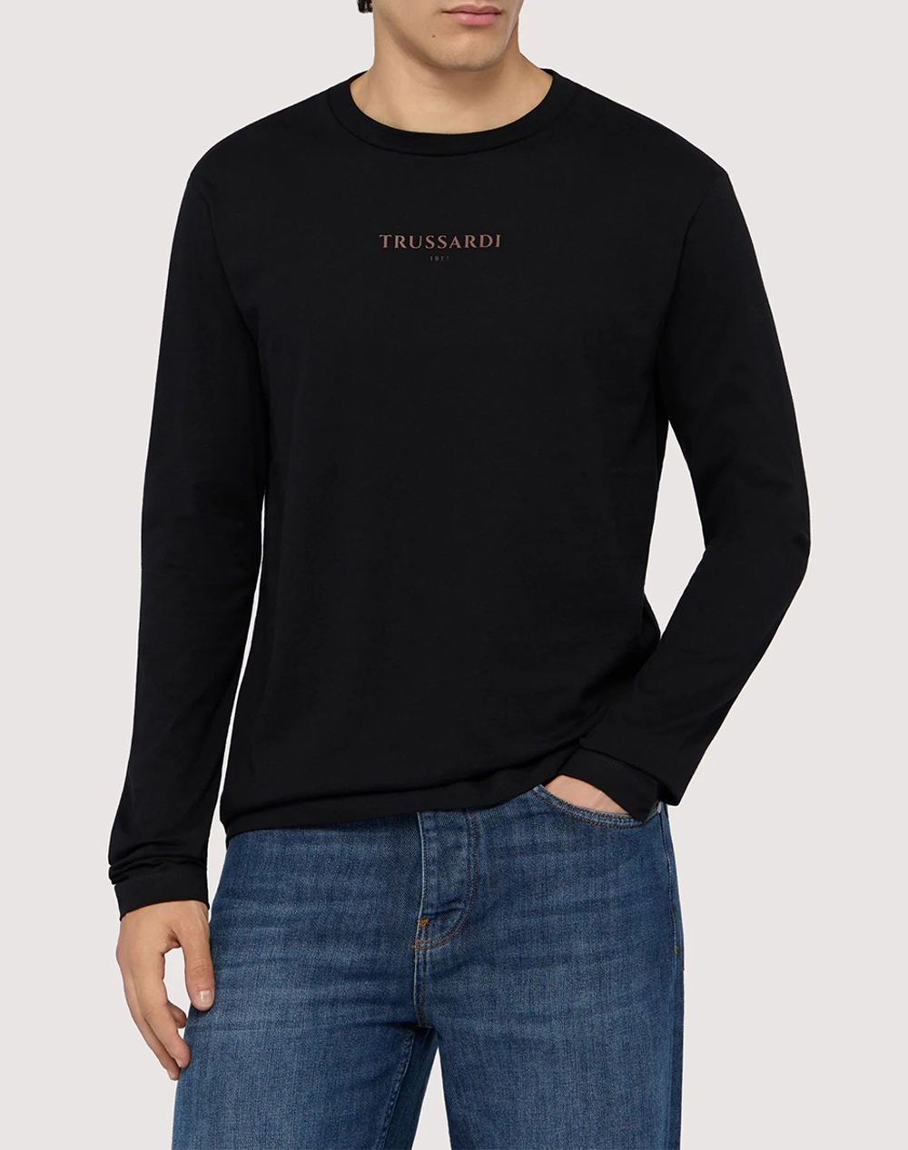 TRUSSARDI T-SHIRT REGULAR FIT A MANICHE LUNGHE CON STAMPA TRUSSARDI MTL02J02-033 Black