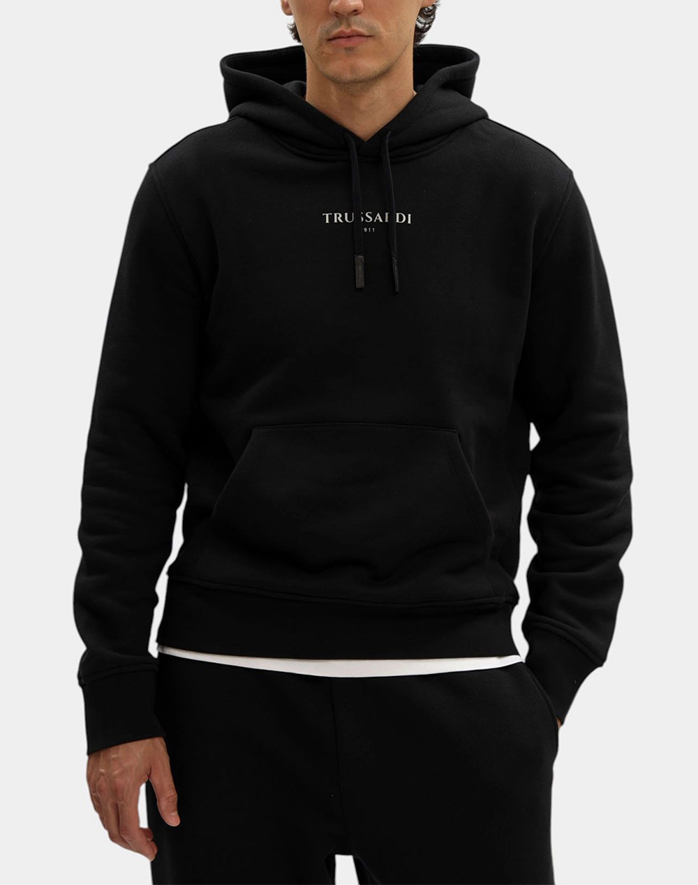 TRUSARDI SWEAT-FELPA CON CAPPUCCIO IN JERSEY DIAGONALE STAMPA TRUSSARDI MF532F01-033 Black