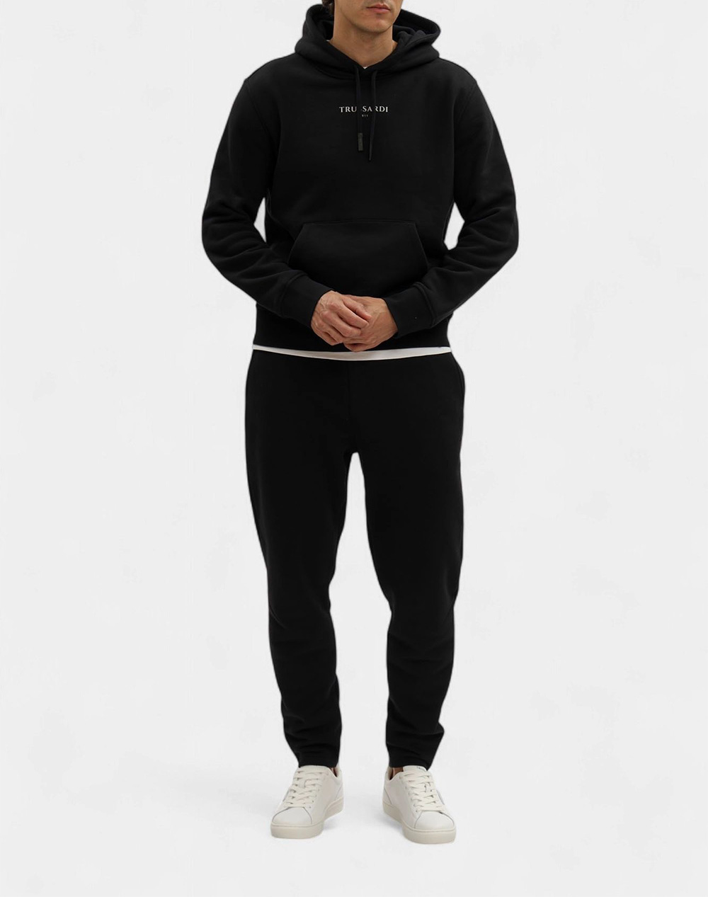 Trusardi Sweat-Felpa Con Cappuccio In Jersey Diagonale Stampa Trussardi Mf532F01-033 Black ανδρικά ρούχα μπλούζες φούτερ Politikos Shop Πολιτικός