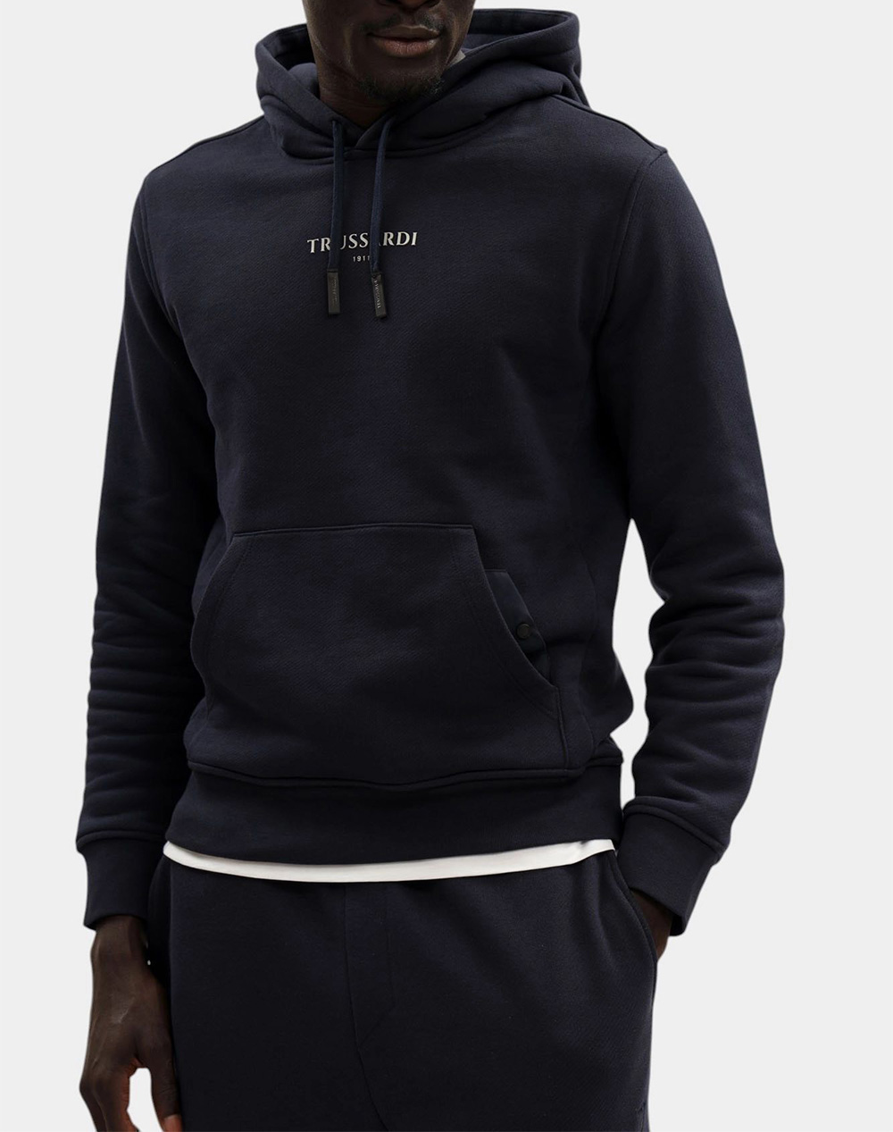 TRUSARDI SWEAT-FELPA CON CAPPUCCIO IN JERSEY DIAGONALE STAMPA TRUSSARDI MF532F01-034 DarkBlue