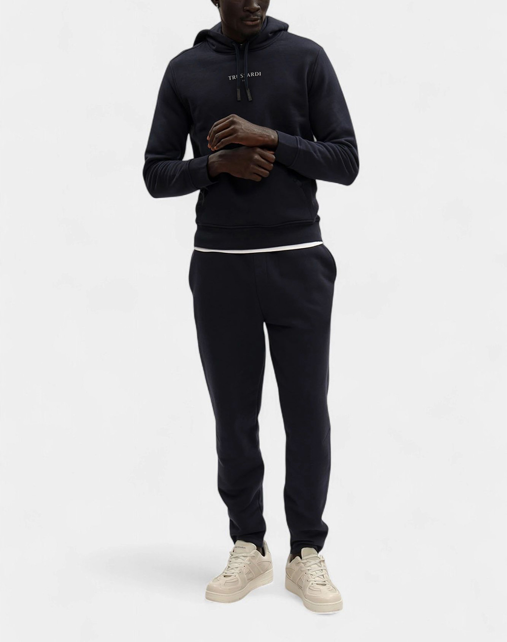 Trusardi Sweat-Felpa Con Cappuccio In Jersey Diagonale Stampa Trussardi Mf532F01-034 Darkblue ανδρικά ρούχα μπλούζες φούτερ Politikos Shop Πολιτικός