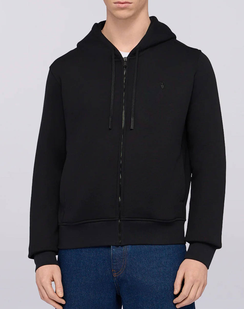 TRUSARDI SWEAT-FELPA CON ZIP E CAPPUCCIO IN JERSEY DIAGONALE CON RICAMO PUNTO CUORE MF503F01-033 Black