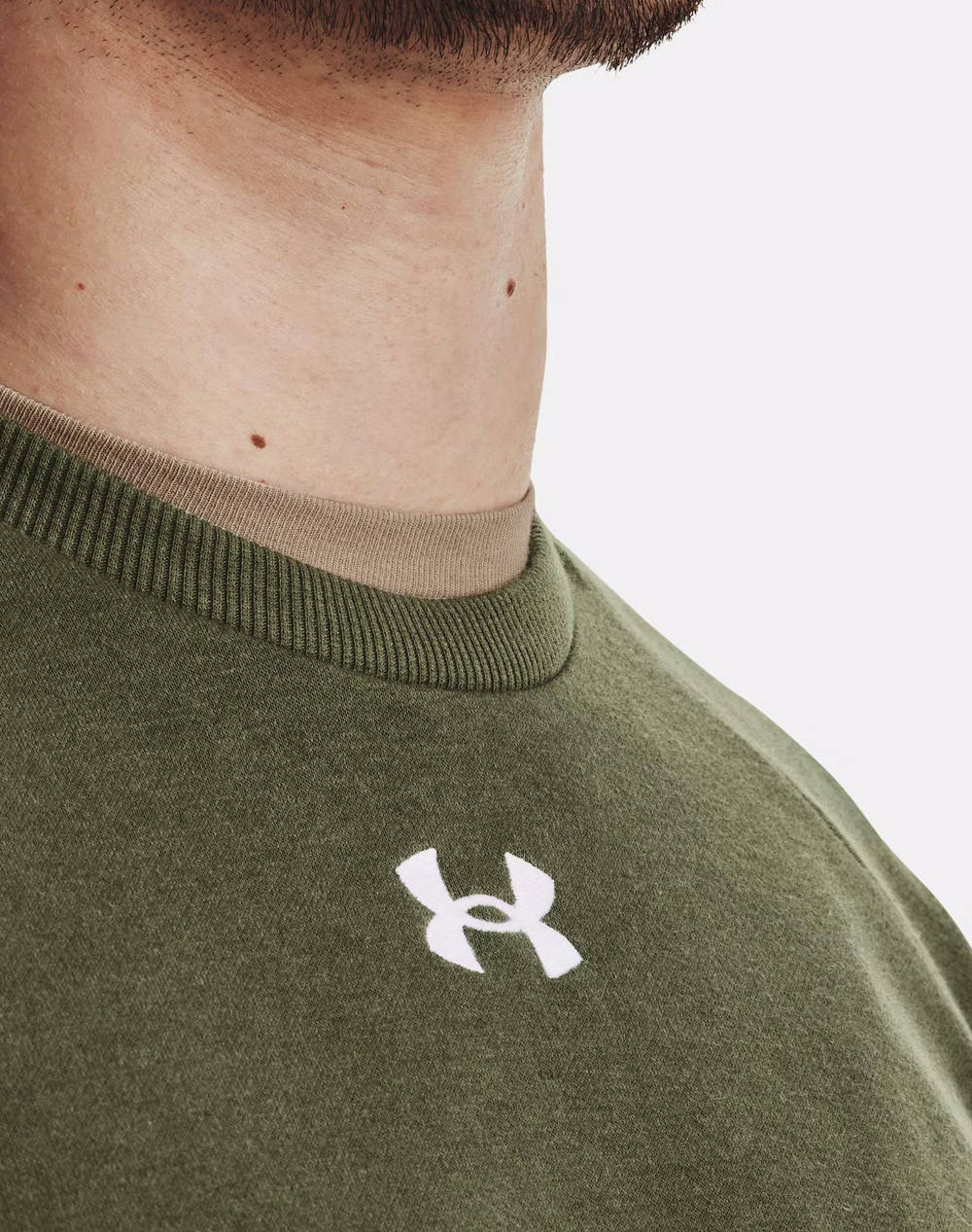 UNDER ARMOUR UA Rival Fleece Crew 1379755-390 Olive φωτογραφία