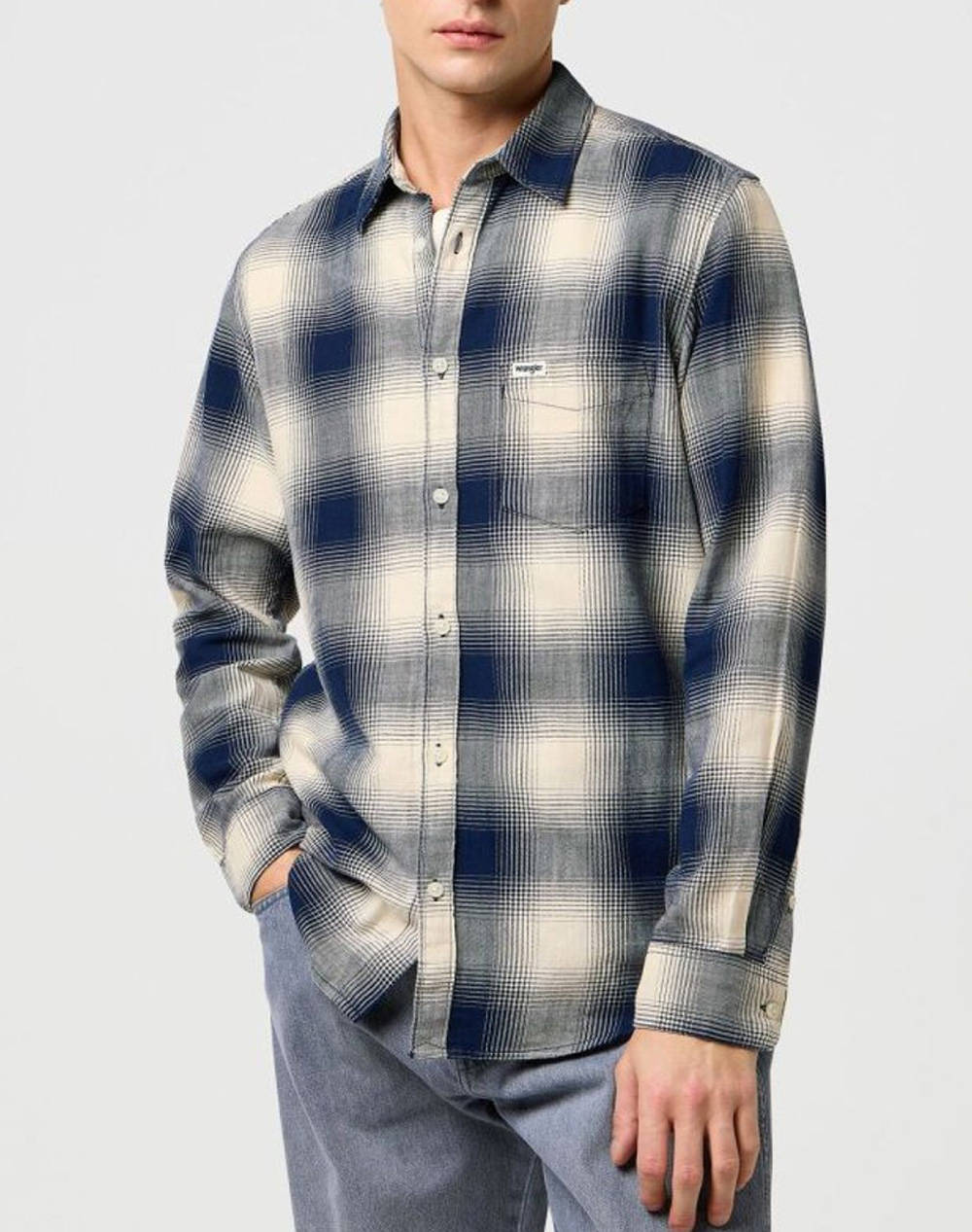 WRANGLER 1 PKT INDIGO SHIRT 112371651-Dusty Blue Mixed