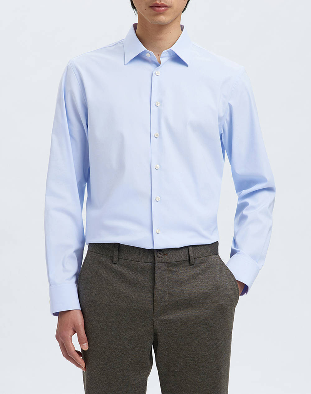 SELECTED SLHSLIMPERFORMANCE LS SHIRT CLASSIC 16096901-Cashmere BlueDobby Structure LightBlue