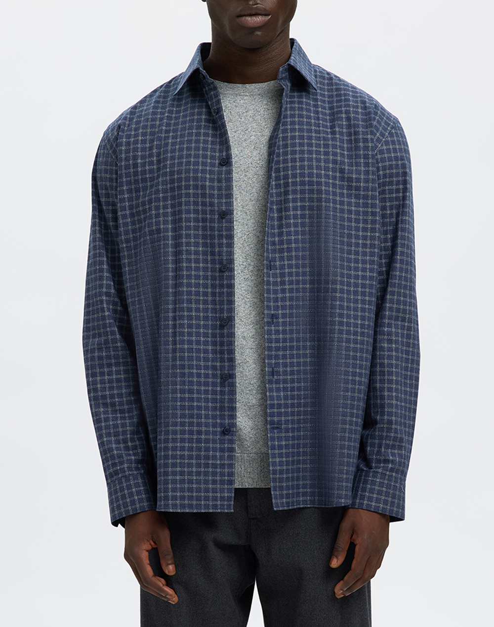 SELECTED SLHREG-LEO HEATHER SHIRT LS NOOS 16098206-Sky CaptainChecks DarkBlue