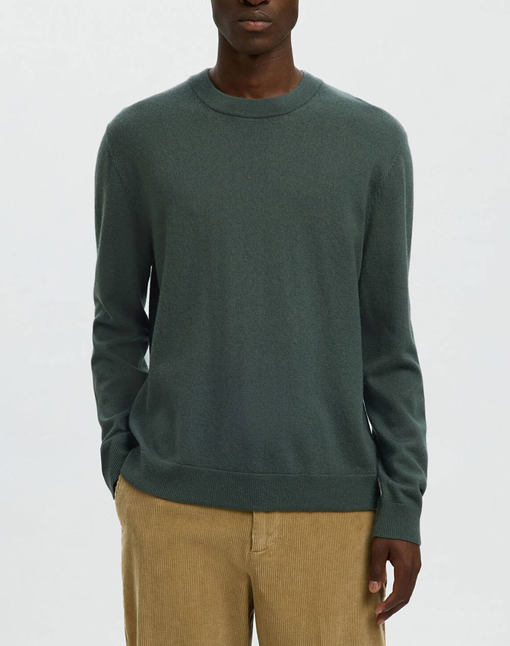 SELECTED SLHTRAY MERINO BRUSHED RELAXED CREW NOOS 16098204-DEEP FOREST Green