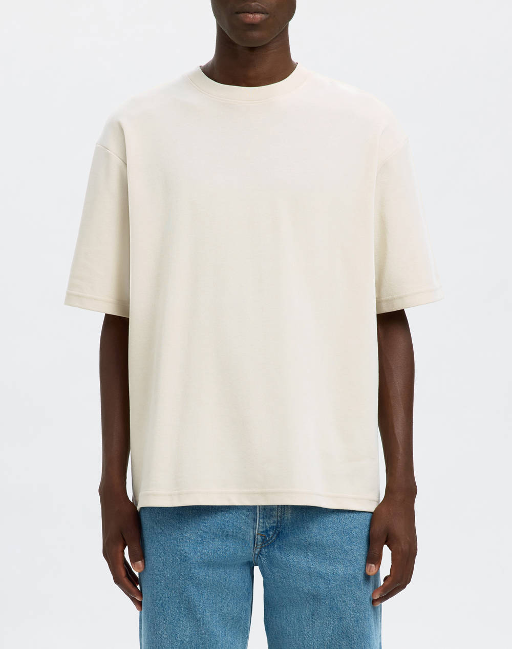 SELECTED SLHLOOSEOSCAR SS O-NECK TEE NOOS 16094143-Oatmeal OffWhite