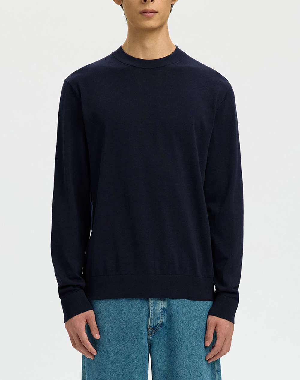 SELECTED SLHTORINO LS KNIT CREW NECK NOOS 16099817-Sky Captain DarkBlue