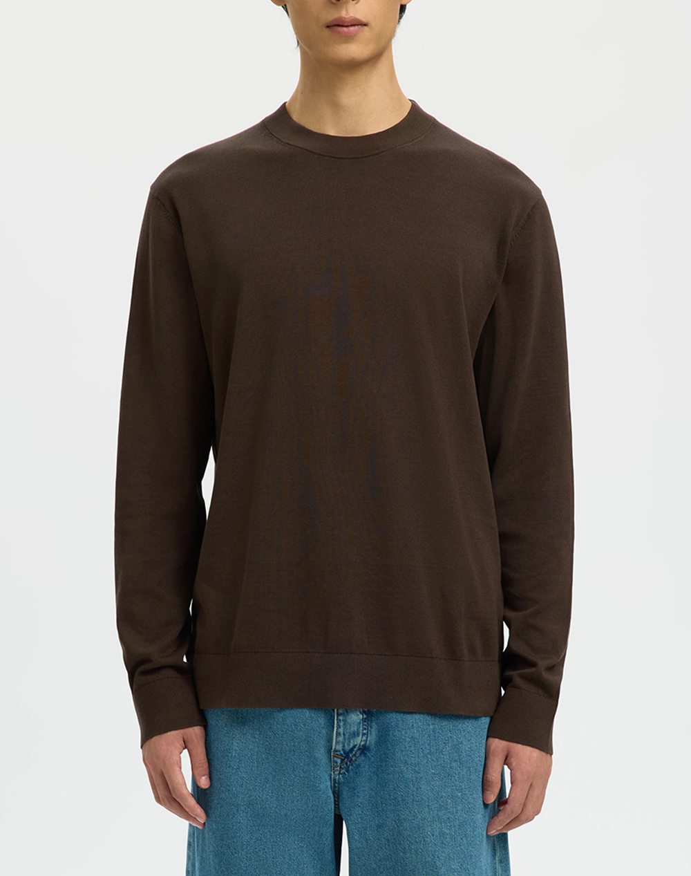 SELECTED SLHTORINO LS KNIT CREW NECK NOOS 16099817-Delicioso DarkBrown
