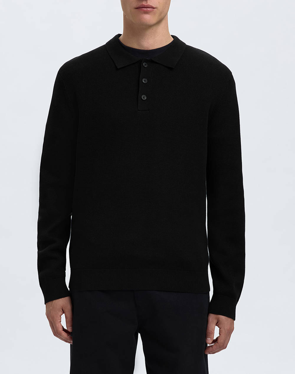 SELECTED SLHDANE LS KNIT STRUCTURE POLO NECK 16098330-BLACK Black