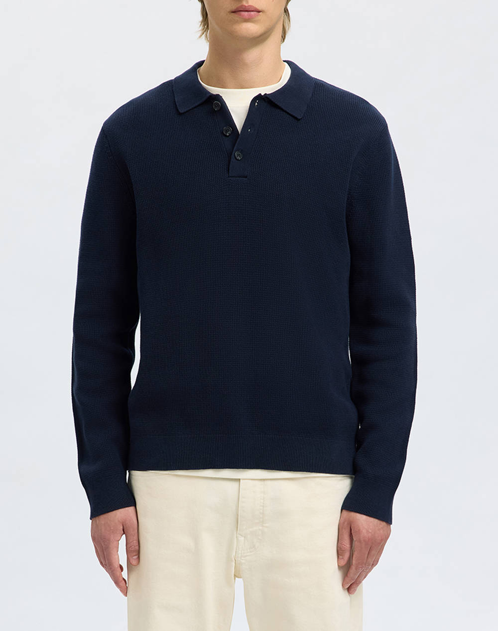 SELECTED SLHDANE LS KNIT STRUCTURE POLO NECK 16098330-Sky Captain DarkBlue