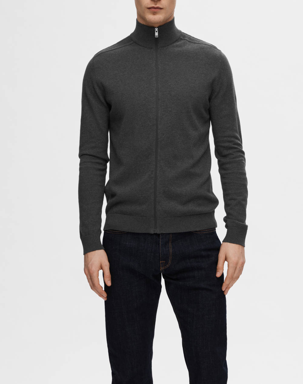 SELECTED SLHBERG FULL ZIP CARDIGAN NOOS 16074688-AntracitMelange DarkSlateGrey