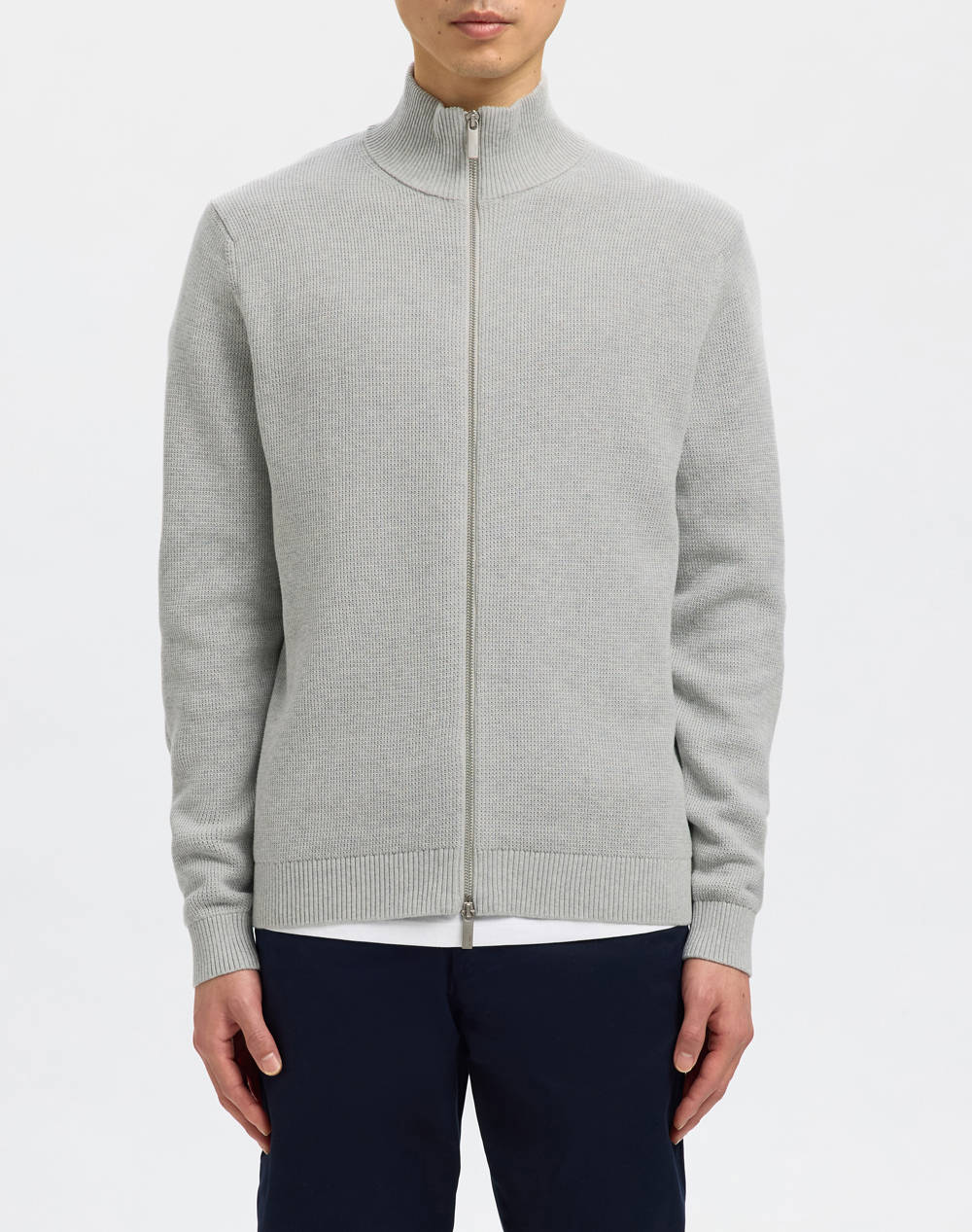 SELECTED SLHDANE LS KNIT STRUCTURE FULL ZIP NOOS 16096883-Light Grey Melange LightGray