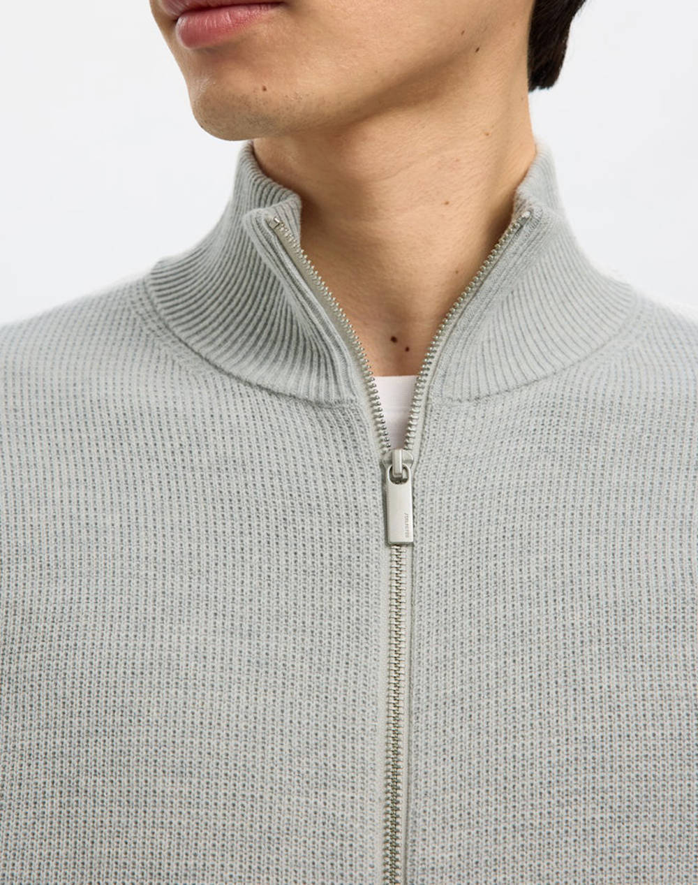 SELECTED SLHDANE LS KNIT STRUCTURE FULL ZIP NOOS 16096883-Light Grey Melange LightGray φωτογραφία