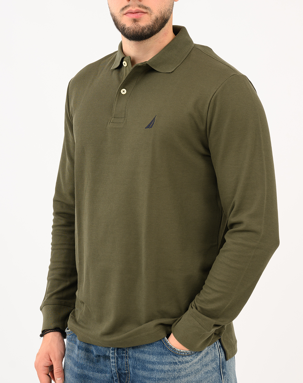 NAUTICA ΜΠΛΟΥΖΑ ΠΟΛΟ ΜΜ LS DECK POLO_SUSTAINABLE 3NCK47104-3FB DarkGreen