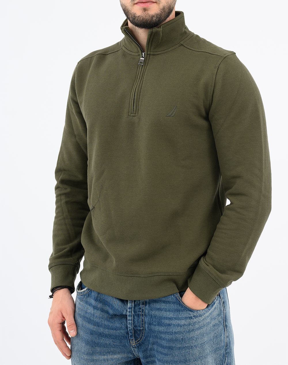 NAUTICA ΜΠΛΟΥΖΑ ΦΟΥΤΕΡ ΜΜ PIQUE FLEECE 1/4 ZIP 3NCK57174-3FB Olive