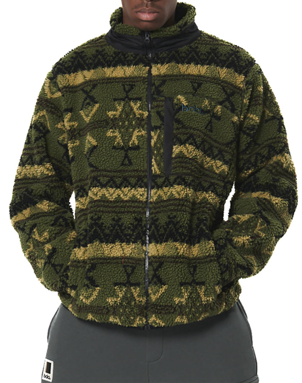 BODY ACTION BODY ACTION MEN''S PRINTED SHERPA-FLEECE JACKET 073529-01-GREEN BLACK WINTER PASS MediumForestGreen
