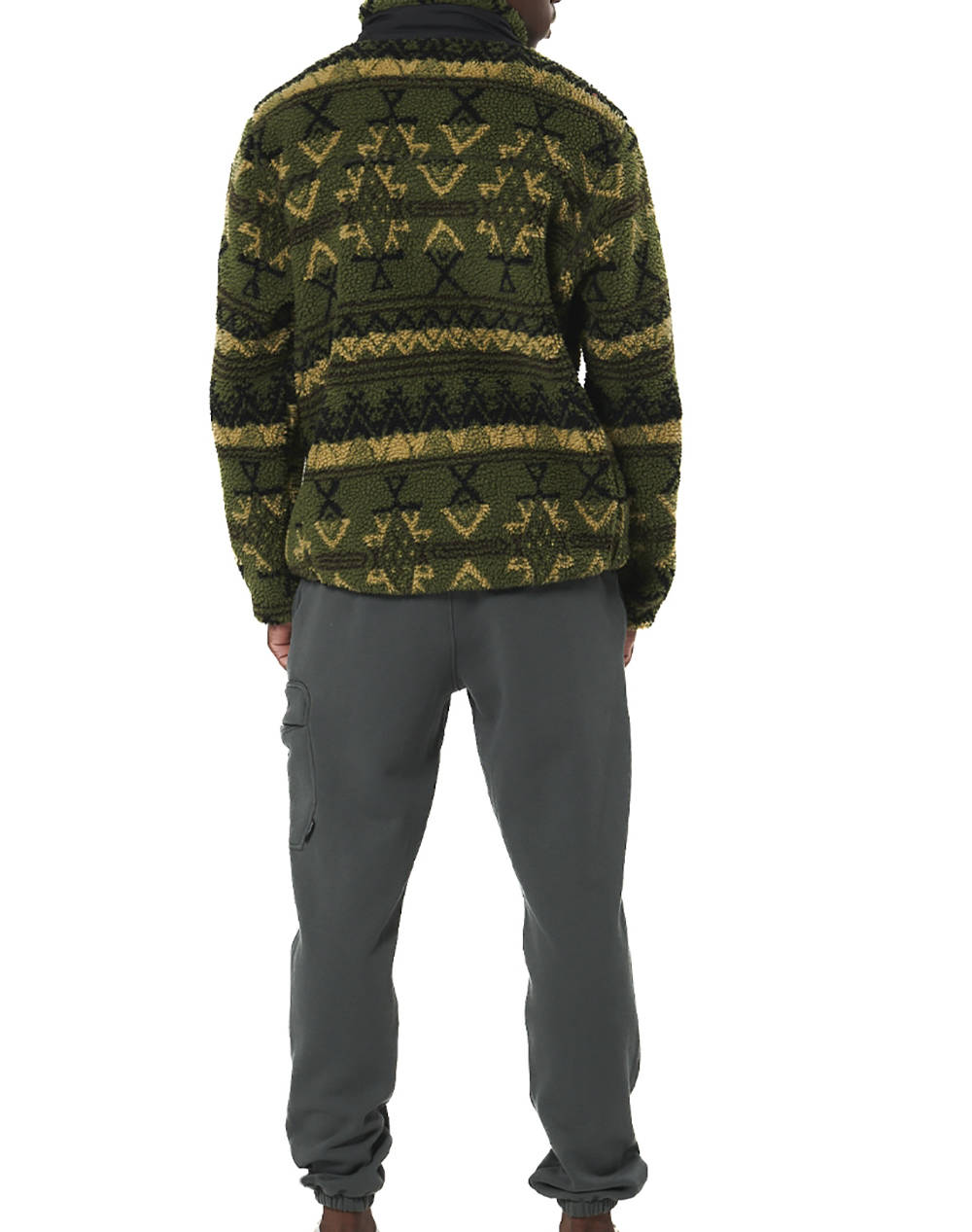 BODY ACTION MEN''S PRINTED SHERPA-FLEECE JACKET 073529-01-GREEN BLACK WINTER PASS MediumForestGreen φωτογραφία