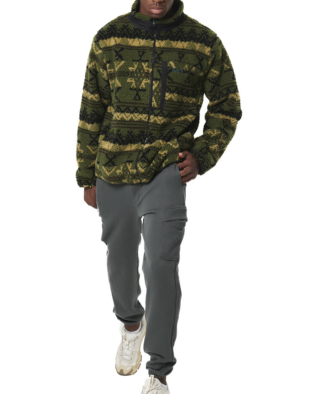 BODY ACTION MEN''S PRINTED SHERPA-FLEECE JACKET 073529-01-GREEN BLACK WINTER PASS MediumForestGreen φωτογραφία