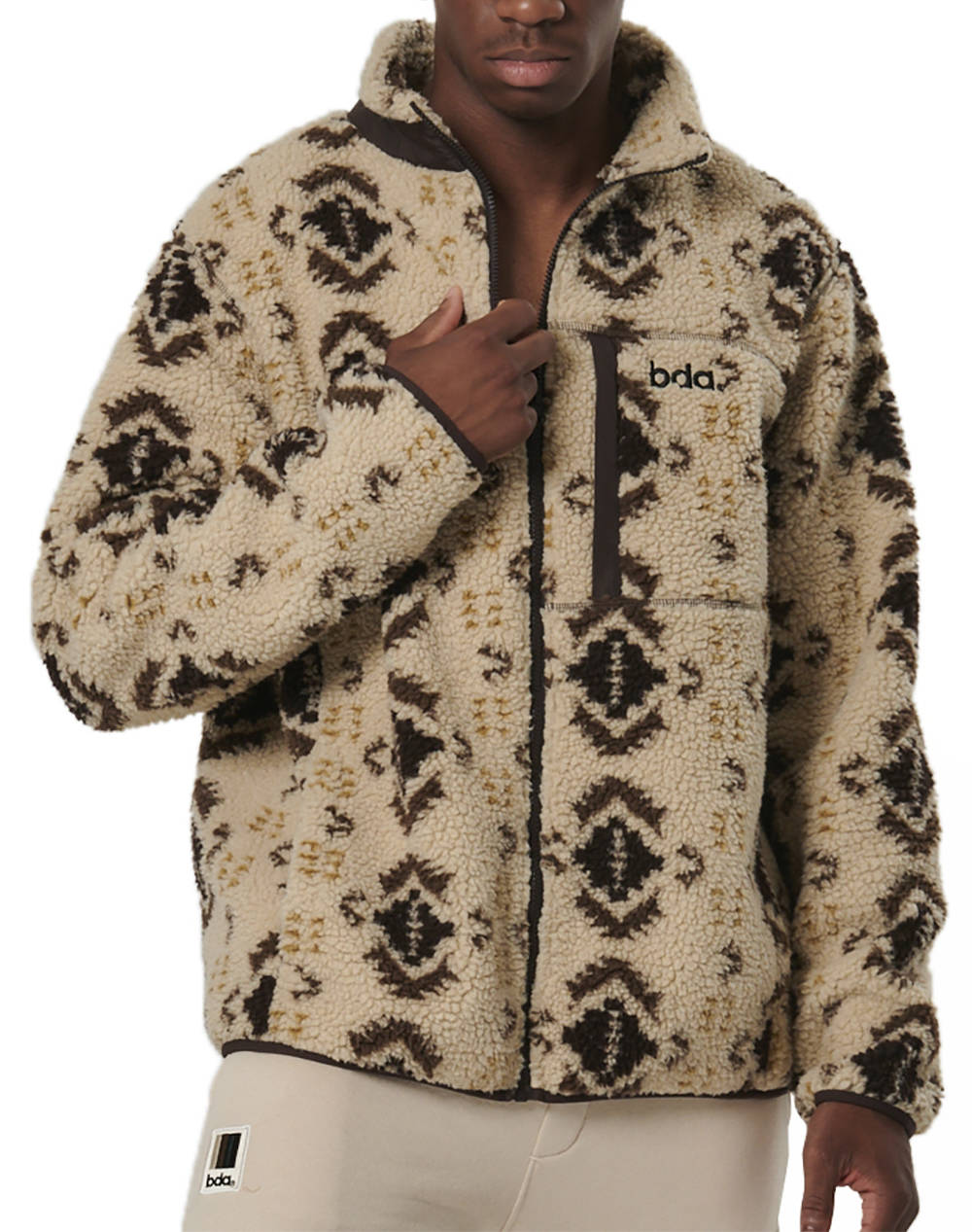 BODY ACTION BODY ACTION MEN''S PRINTED SHERPA-FLEECE JACKET 073529-01-ECRU BROWN WINTER PASS Mixed