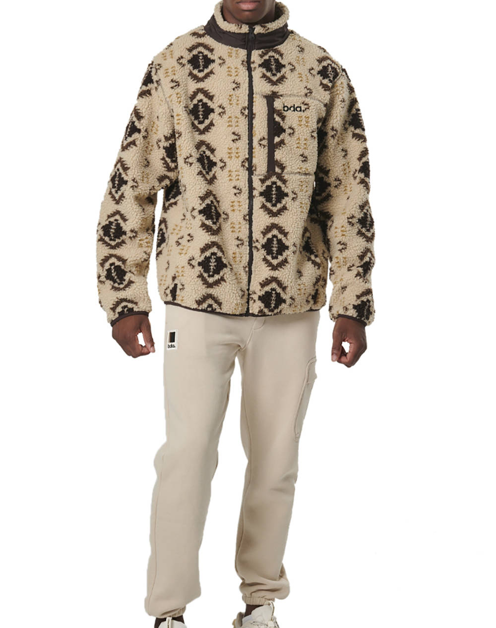 BODY ACTION MEN''S PRINTED SHERPA-FLEECE JACKET 073529-01-ECRU BROWN WINTER PASS Mixed φωτογραφία