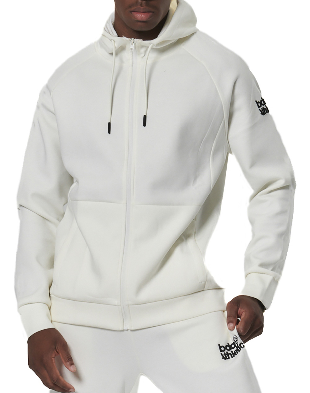 BODY ACTION MEN''S SPORT GYM TECH ZIP HOODIE 073521-01-WHITE OFF OffWhite