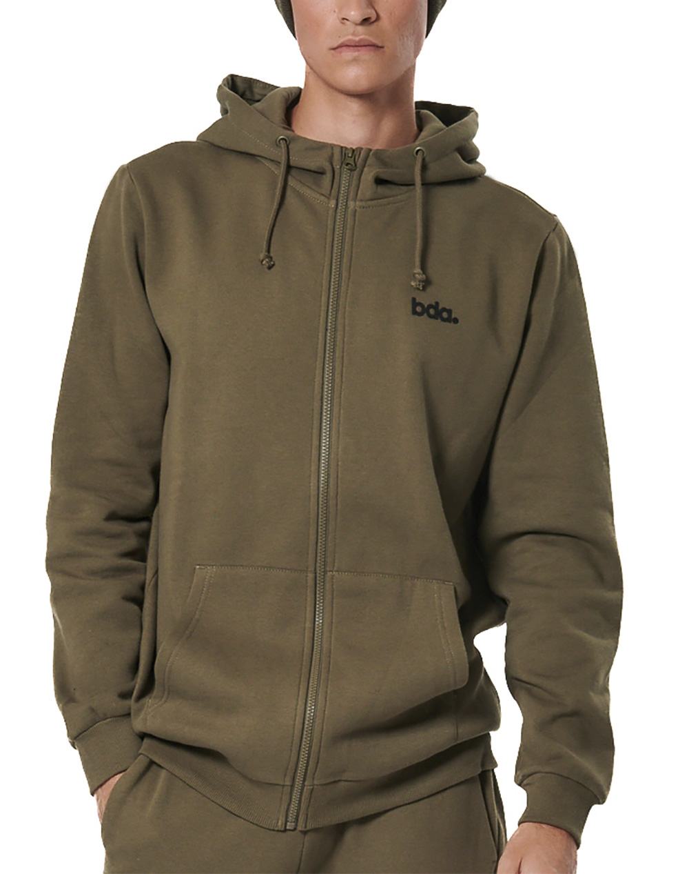 BODY ACTION MEN''S FLEECE FULL-ZIP HOODIE 073520-01-OLIVE GREY Olive
