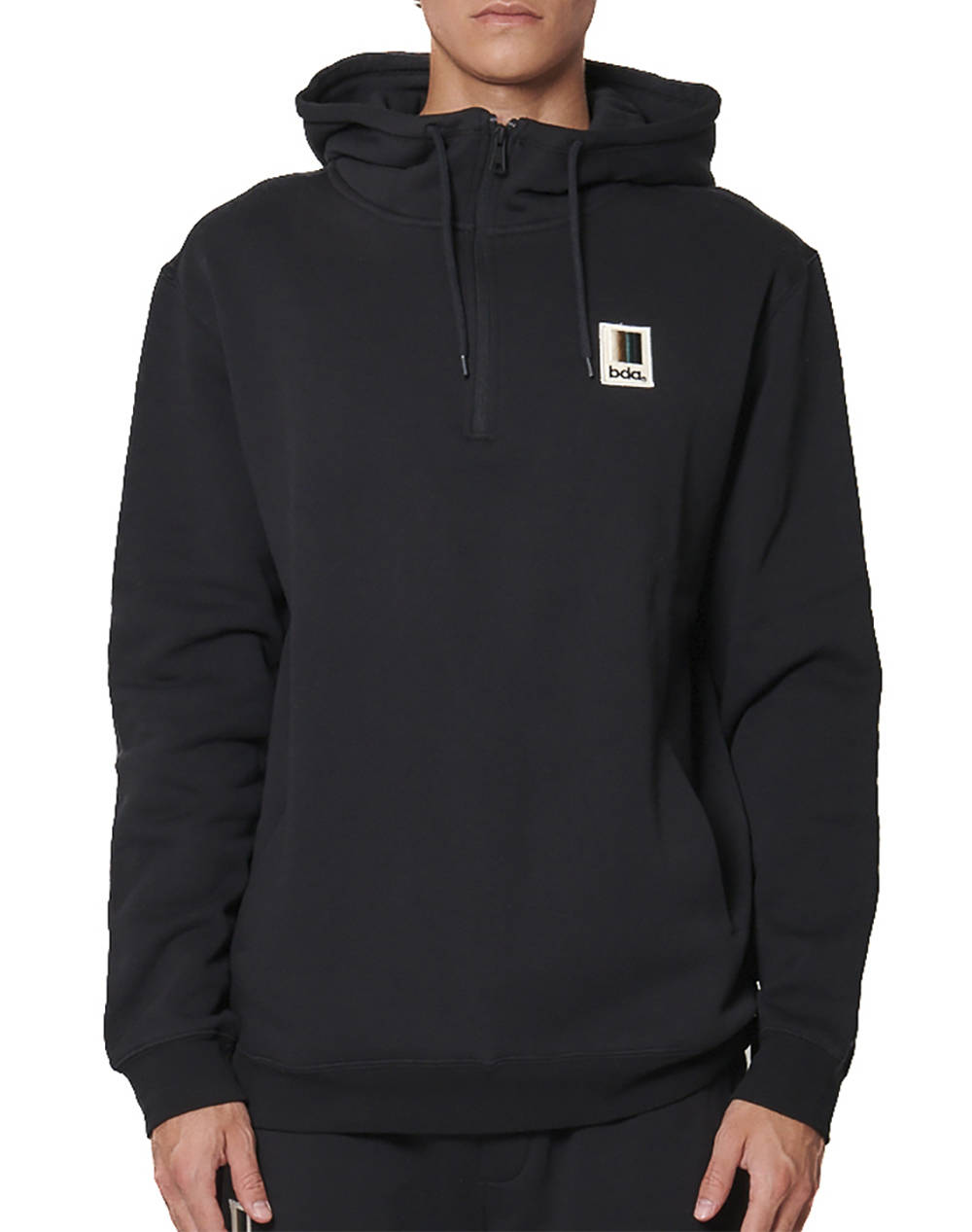 BODY ACTION MEN''S HALF-ZIP HOODED SWEATSHIRT 063512-01-BLACK Black