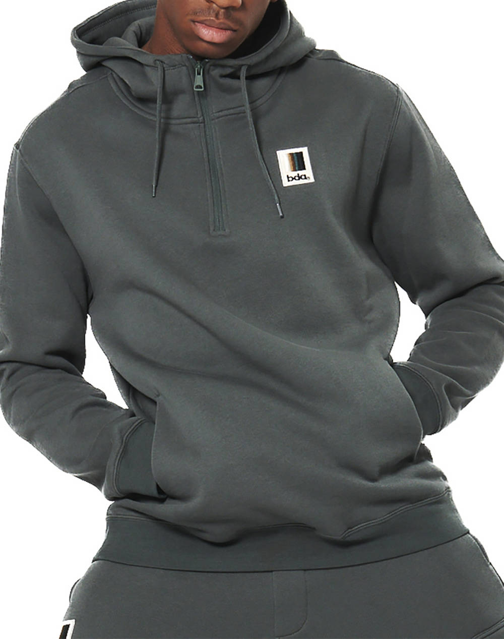 BODY ACTION MEN''S HALF-ZIP HOODED SWEATSHIRT 063512-01-Balsam Green DarkSlateGrey